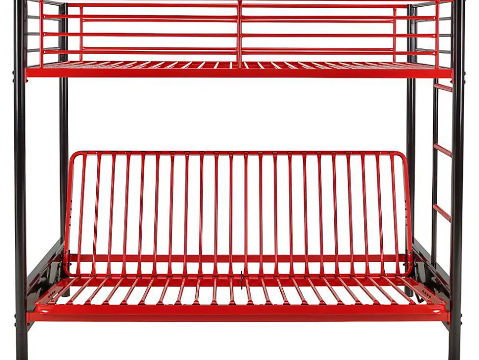 Vente-unique Lit mezzanine 90 x 190 cm - Avec banquette convertible - Métal - Noir et rouge - MODULO V
