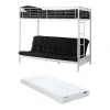 Vente-unique Lit mezzanine 90 x 190 cm - Avec banquette convertible - Métal - Blanc + Futon + Matelas - MODULO V