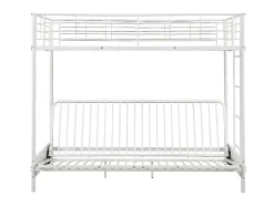 Vente-unique Lit mezzanine 90 x 190 cm - Avec banquette convertible - Métal - Blanc + Futon + Matelas - MODULO V