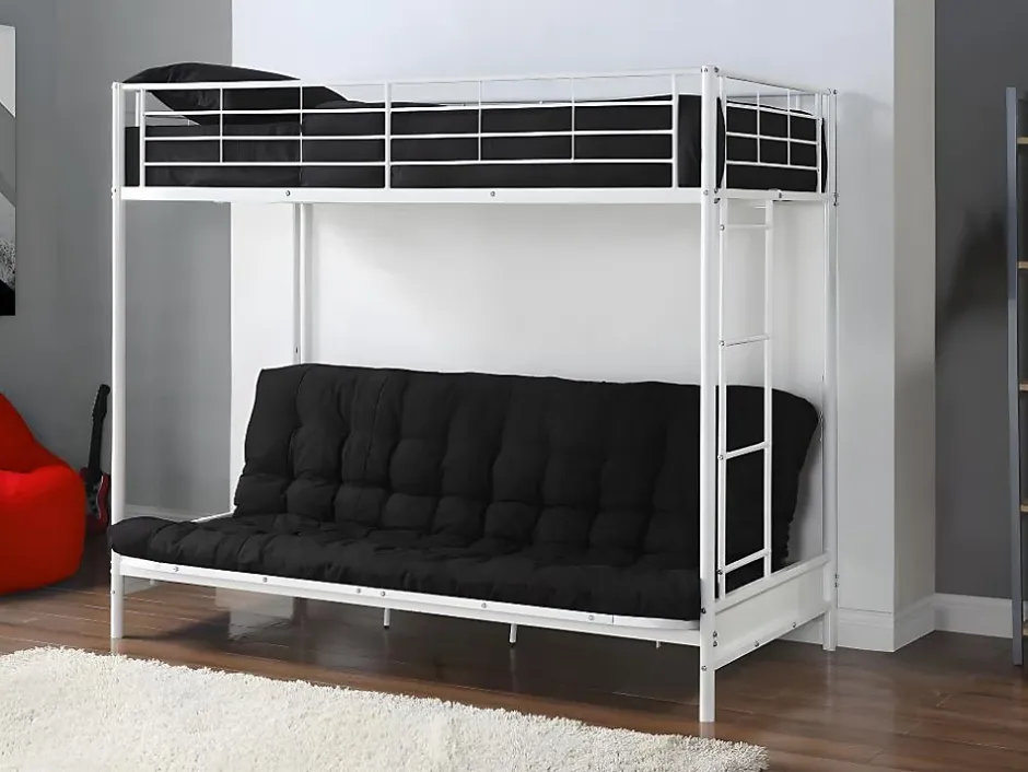 Vente-unique Lit mezzanine 90 x 190 cm - Avec banquette convertible - Métal - Blanc - MODULO V Discount