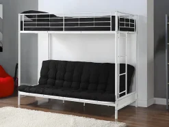 Vente-unique Lit mezzanine 90 x 190 cm - Avec banquette convertible - Métal - Blanc + Futon noir - MODULO V Outlet