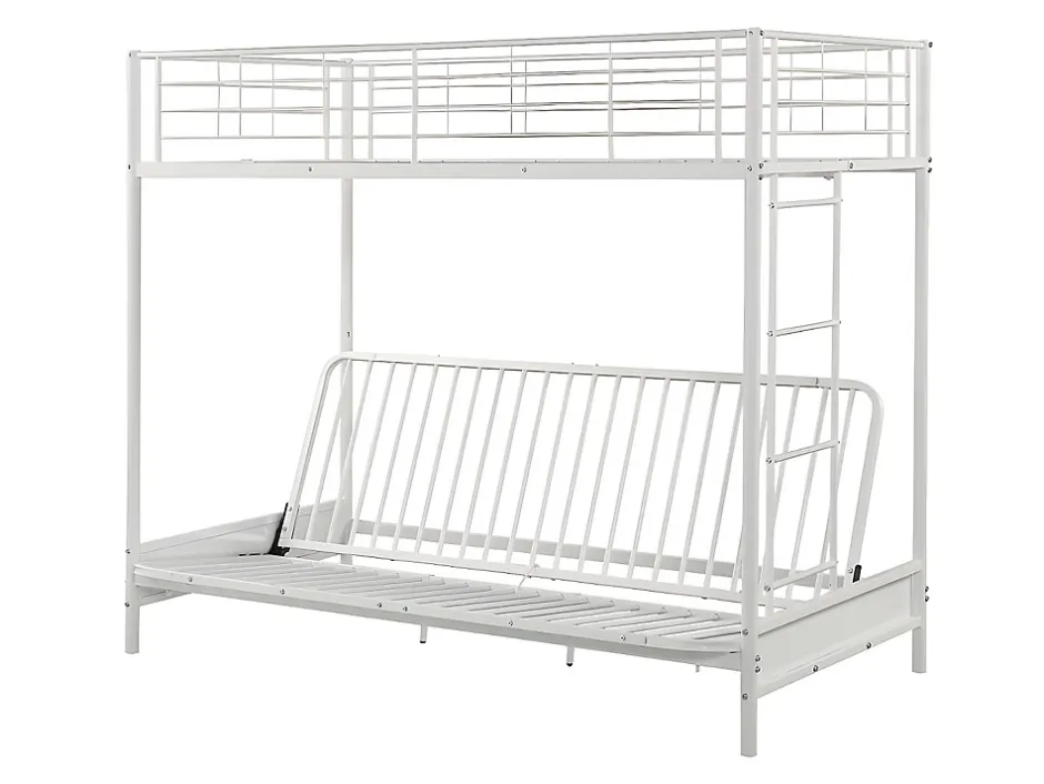 Vente-unique Lit mezzanine 90 x 190 cm - Avec banquette convertible - Métal - Blanc + Futon noir - MODULO V Outlet