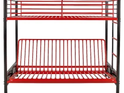Vente-unique Lit mezzanine 90 x 190 cm - Avec banquette convertible - Métal - Noir et rouge + Futon - MODULO V