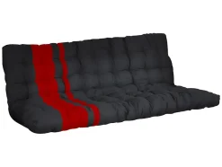 Vente-unique Lit mezzanine 90 x 190 cm - Avec banquette convertible - Métal - Noir et rouge + Futon - MODULO V