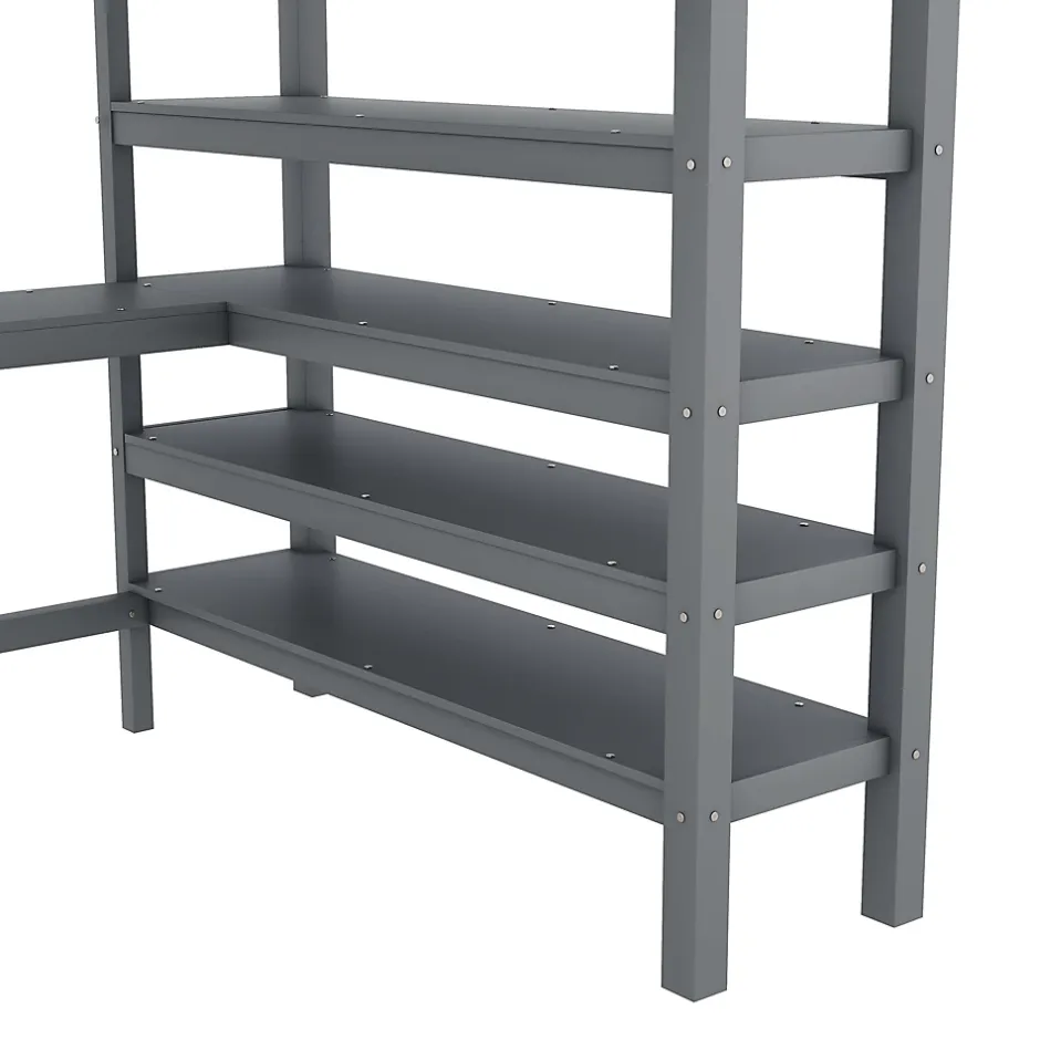 Okwish Lit Mezzanine 140 x 200 cm - Lit enfant avec Bureau et Rangements - Pin + MDF - Sans Matelas - Gris Clearance