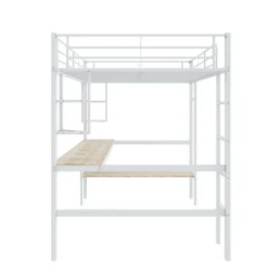 Okwish Lit Mezzanine 90 x 200 cm - Lit avec Bureau et Étagères - Métal + MDF - Sans Matelas - Blanc