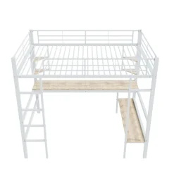 Okwish Lit Mezzanine 90 x 200 cm - Lit avec Bureau et Étagères - Métal + MDF - Sans Matelas - Blanc