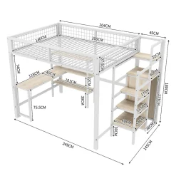 Generique Lit Mezzanine 140 x 200 cm - Lit avec Bureau et Étagères - Métal + MDF - Sans Matelas - Blanc
