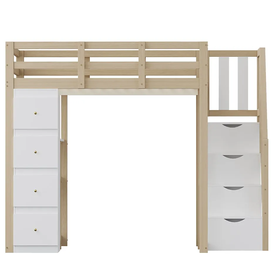 Okwish Lit Mezzanine 140 x 200 cm - Lit Mezzanine Ado avec Commode, Tiroirs et Étagères - Échelle Antidérapante Sécurité - Bois Blanc Discount