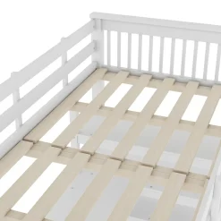 Generique Lit Mezzanine 90 x 200 cm - Lit enfant avec Bureau et Rangements - Pin + MDF - Sans Matelas - Blanc Outlet