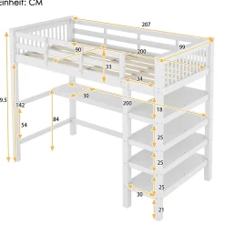 Generique Lit Mezzanine 90 x 200 cm - Lit enfant avec Bureau et Rangements - Pin + MDF - Sans Matelas - Blanc Outlet