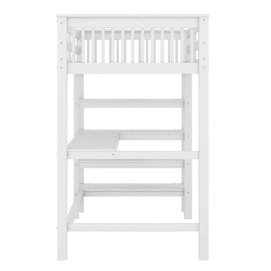 Generique Lit Mezzanine 90 x 200 cm - Lit enfant avec Bureau et Rangements - Pin + MDF - Sans Matelas - Blanc Outlet