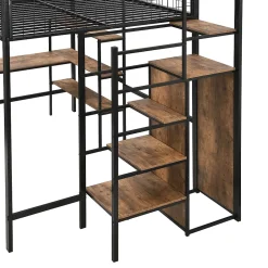 Okwish Lit Mezzanine 140 x 200 cm - Lit avec Bureau et Étagères - Métal + MDF - Sans Matelas - Noir New