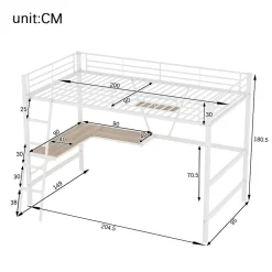 Generique Lit Mezzanine 90 x 200 cm - Lit avec Bureau en L et Étagère - Métal + MDF - Sans Matelas - Blanc Sale