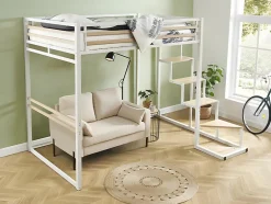 Vente-unique Lit mezzanine 140 x 200 cm - Métal et MDF - Blanc - JOGUI