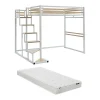 Vente-unique Lit mezzanine 140 x 200 cm - Métal et MDF - Blanc + Matelas - JOGUI