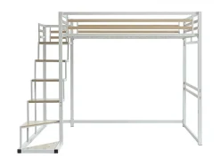 Vente-unique Lit mezzanine 140 x 200 cm - Métal et MDF - Blanc + Matelas - JOGUI