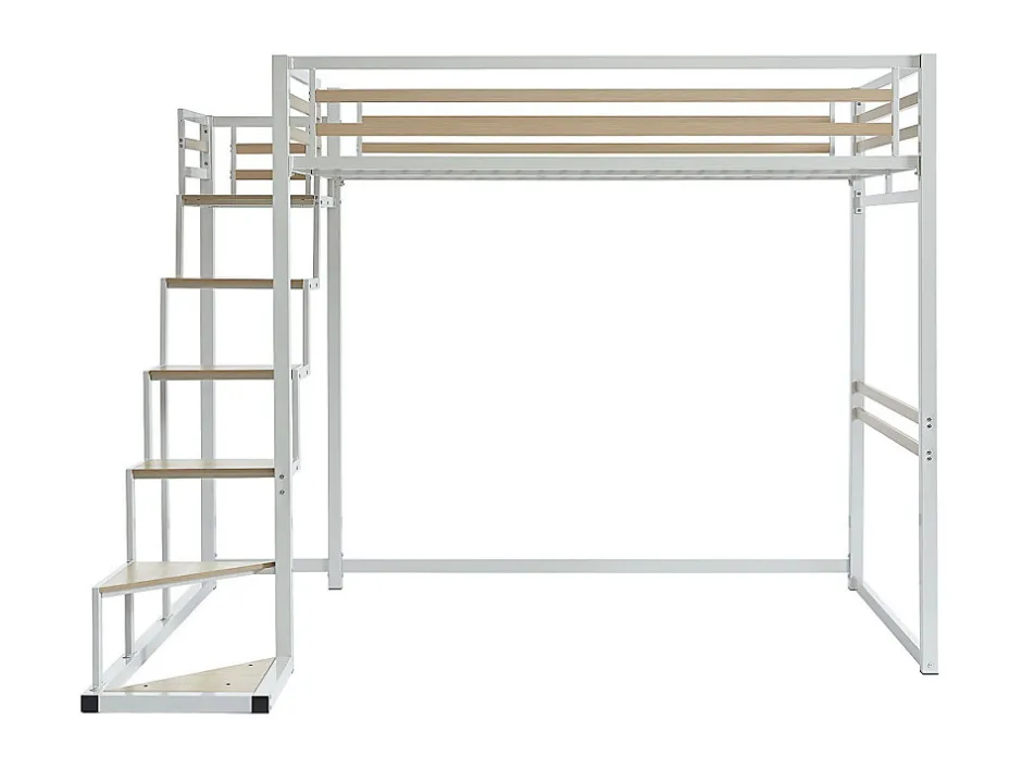 Vente-unique Lit mezzanine 140 x 200 cm - Métal et MDF - Blanc + Matelas - JOGUI