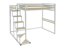 Vente-unique Lit mezzanine 140 x 200 cm - Métal et MDF - Blanc + Matelas - JOGUI