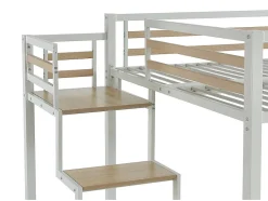 Vente-unique Lit mezzanine 140 x 200 cm - Métal et MDF - Blanc + Matelas - JOGUI