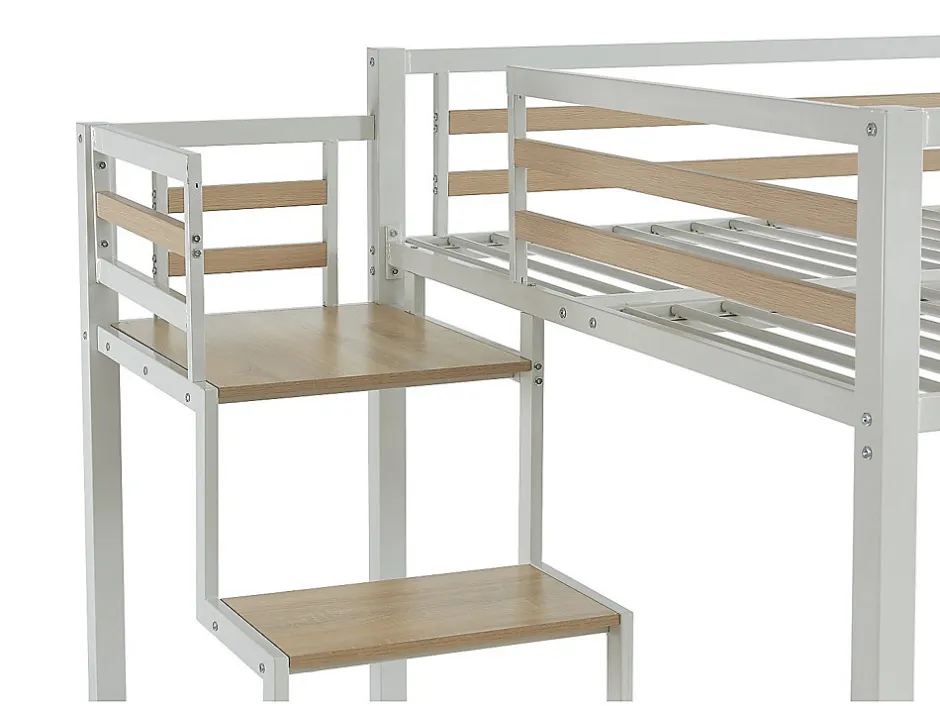 Vente-unique Lit mezzanine 140 x 200 cm - Métal et MDF - Blanc + Matelas - JOGUI