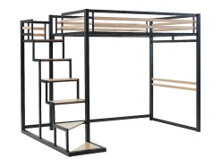 Vente-unique Lit mezzanine 140 x 200 cm - Métal et MDF - Noir et naturel - JOGUI Discount