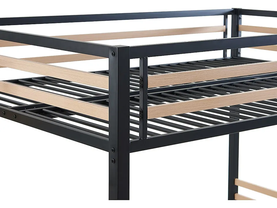 Vente-unique Lit mezzanine 140 x 200 cm - Métal et MDF - Noir et naturel + Matelas - JOGUI