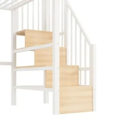 ModernLuxe Lit mezzanine 90 x 200 cm - Structure en fer - Éclairage LED - Escalier - Blanc (matelas non inclus) New