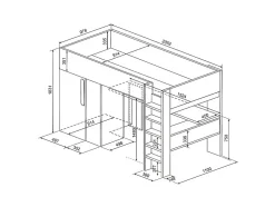 Vente-unique Lit mezzanine 90 x 200 cm avec armoire et bureau - Bleu et blanc + matelas - NICOLAS