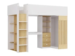 Vente-unique Lit mezzanine 90 x 190 cm avec bureau et penderie - Coloris : Blanc et naturel - LORINTI