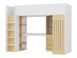 Vente-unique Lit mezzanine 90 x 190 cm avec bureau et penderie - Coloris : Blanc et naturel - LORINTI