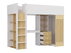 Vente-unique Lit mezzanine 90 x 190 cm avec bureau et penderie - Coloris : Blanc et naturel - LORINTI