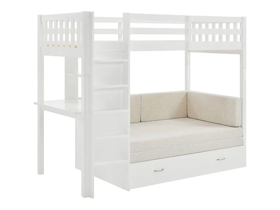 Vente-unique Lit mezzanine 90 X 190 cm avec sofa convertible - Pin et MDF - Blanc - ORPELIA