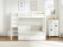 Vente-unique Lit mezzanine 90 X 190 cm avec sofa convertible - Pin et MDF - Blanc - ORPELIA