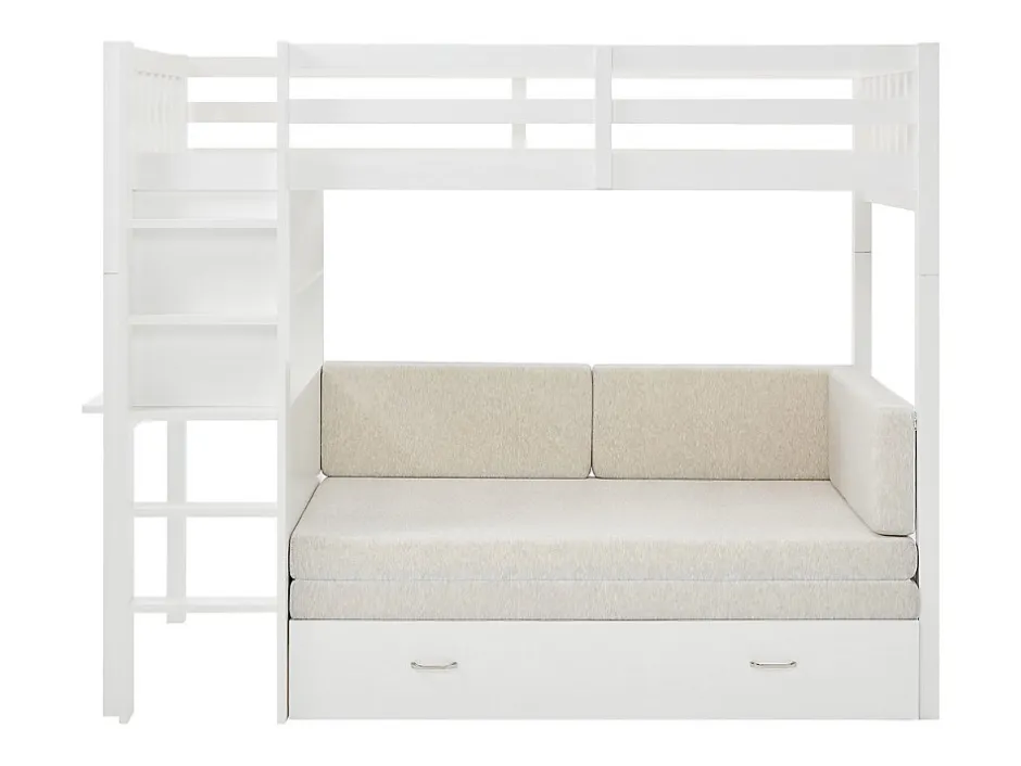 Vente-unique Lit mezzanine 90 X 190 cm avec sofa convertible - Pin et MDF - Blanc - ORPELIA