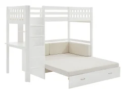 Vente-unique Lit mezzanine 90 X 190 cm avec sofa convertible - Pin et MDF - Blanc - ORPELIA