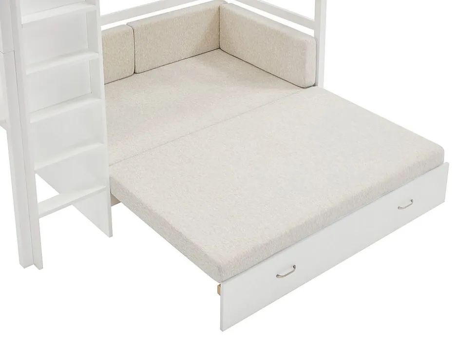 Vente-unique Lit mezzanine 90 X 190 cm avec sofa convertible - Pin et MDF - Blanc - ORPELIA