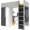 Vente-unique Lit mezzanine 90 x 200 cm avec armoire et bureau - Anthracite et blanc + matelas - NICOLAS II Best