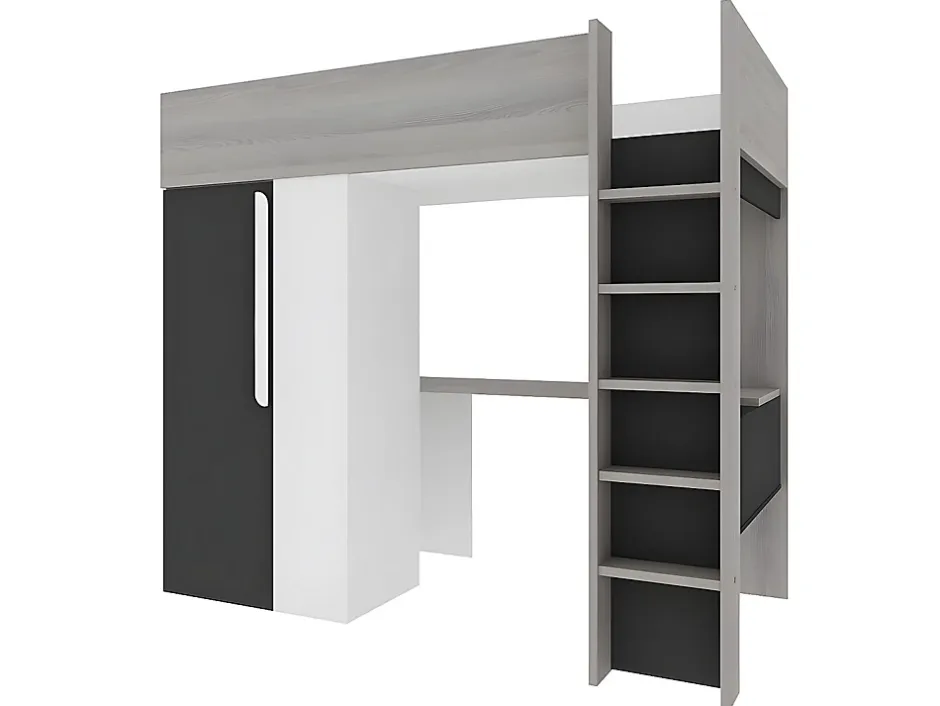 Vente-unique Lit mezzanine 90 x 200 cm avec armoire et bureau - Anthracite et blanc + matelas - NICOLAS II Best