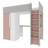 Vente-unique Lit mezzanine 90 x 200 cm avec armoire et bureau - Rose et blanc + matelas - NICOLAS Online