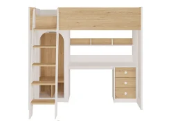 Vente-unique Lit mezzanine 90 x 190 cm avec penderie et bureau - Coloris : Naturel et blanc - ALVENOU
