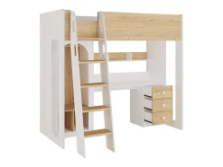 Vente-unique Lit mezzanine 90 x 190 cm avec penderie et bureau - Coloris : Naturel et blanc - ALVENOU