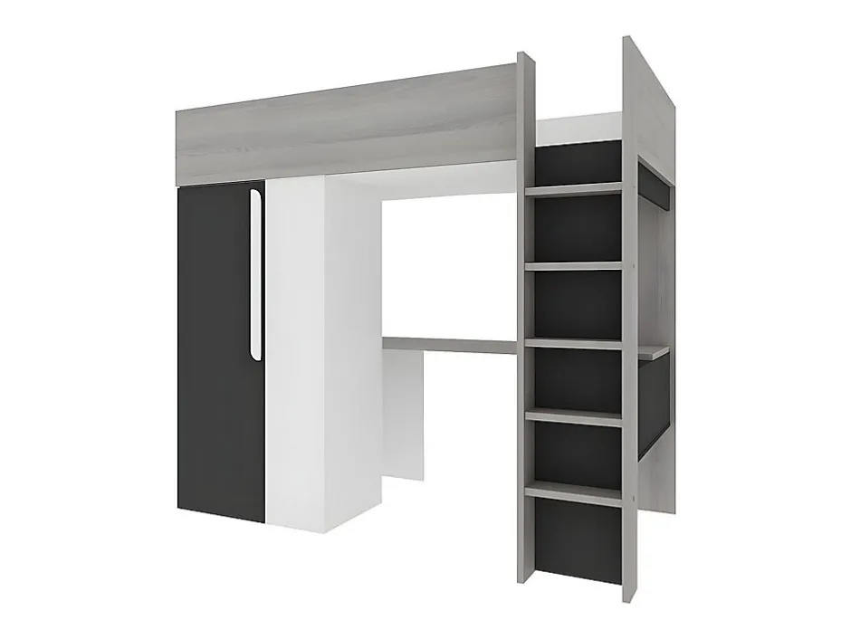 Vente-unique Lit mezzanine 90 x 200 cm avec armoire et bureau - Anthracite et blanc - NICOLAS II