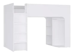 Vente-unique Lit mezzanine 90 x 190 cm avec rangements - Blanc - COLUMI