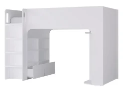 Vente-unique Lit mezzanine 90 x 190 cm avec rangements - Blanc - COLUMI