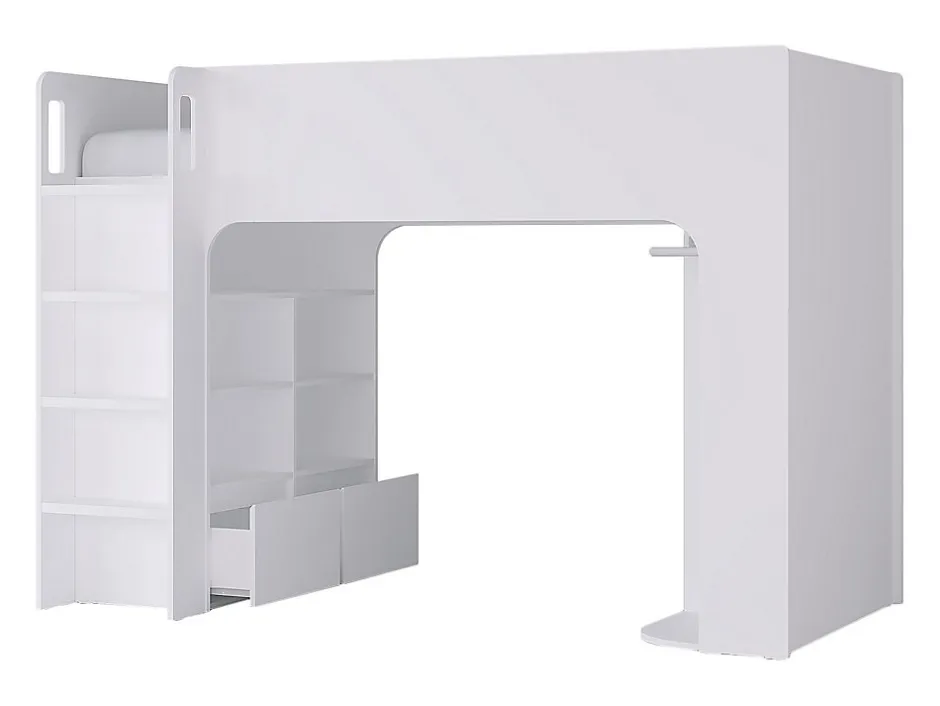 Vente-unique Lit mezzanine 90 x 190 cm avec rangements - Blanc - COLUMI