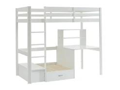 Vente-unique Lit mezzanine 90 x 200 cm avec bureau, sofa convertible et rangements - Pin et MDF - Blanc - GOLIATH III