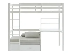 Vente-unique Lit mezzanine 90 x 200 cm avec bureau, sofa convertible et rangements - Pin et MDF - Blanc - GOLIATH III