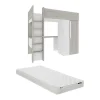 Vente-unique Lit mezzanine 90 x 200 cm avec armoire et bureau - Naturel grisé et blanc + Matelas - NICOLAS