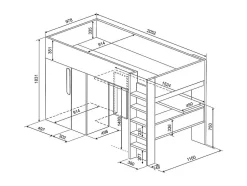 Vente-unique Lit mezzanine 90 x 200 cm avec armoire et bureau - Naturel grisé et blanc + Matelas - NICOLAS